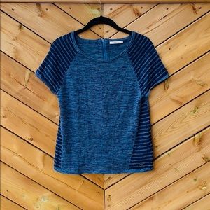 EDC Blue Striped Knit Tee with Zipper Detail, small